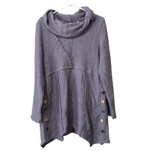 Soft Surroundings Breakwater Tunic Sweater Women Sz Medium Purple Knit Cowl Neck - Picture 1 of 12